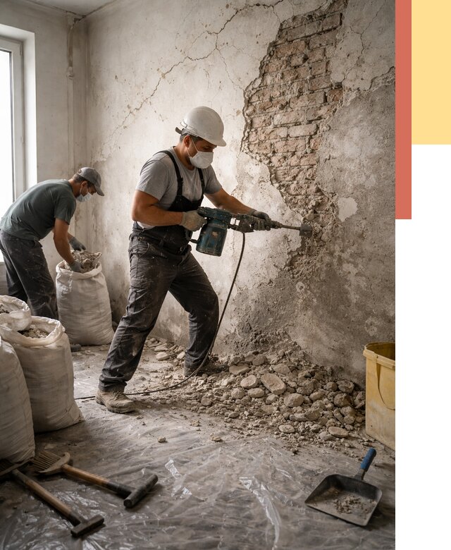 Демонтаж штукатурки со стен в Нурлате от 7507 руб/м² — быстро и недорого | ОТДЕЛОЧНИК-Нрт