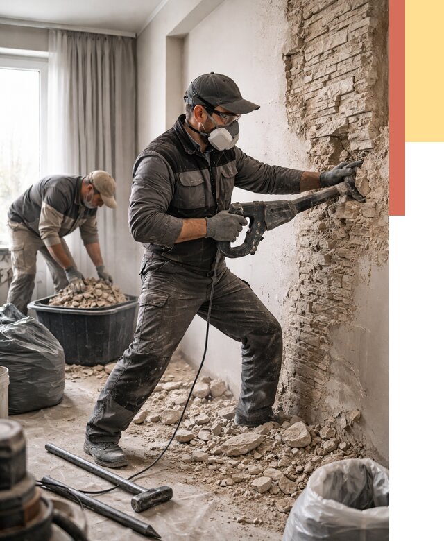 Демонтаж декоративного камня в Нурлате от 1512 руб/м² — быстро и недорого | ОТДЕЛОЧНИК-Нрт