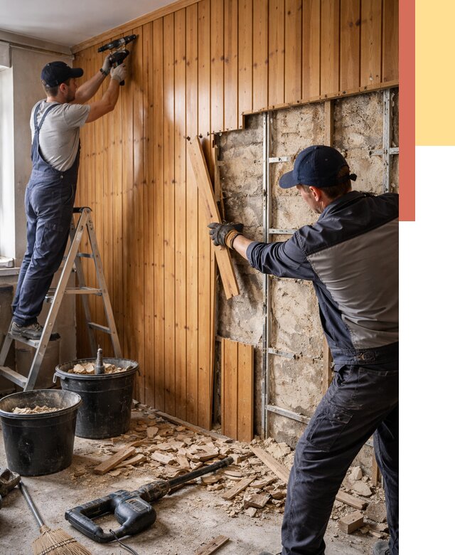 Демонтаж вагонки со стен в Нурлате от 1512 руб. — снятие, удаление, срочно | ОТДЕЛОЧНИК-Нрт