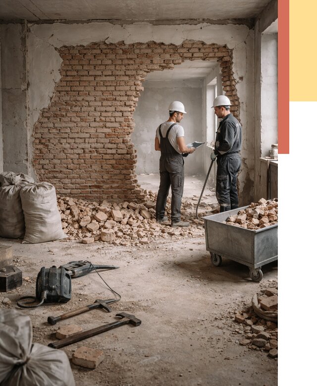 Демонтаж кирпичных стен в Нурлате от 4379 руб. — быстро, недорого, под ключ | ОТДЕЛОЧНИК-Нрт