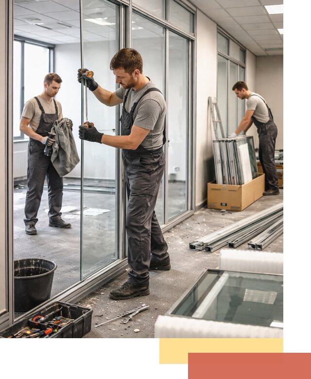 Демонтаж стеклянных перегородок в Нурлате быстро и безопасно