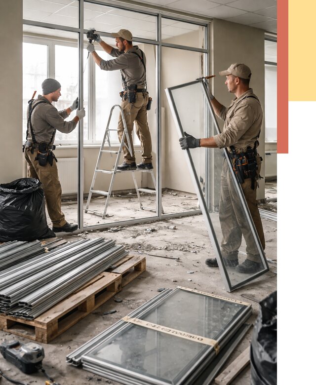 Демонтаж алюминиевых перегородок в Нурлате от 4379 руб. — быстро и недорого | ОТДЕЛОЧНИК-Нрт