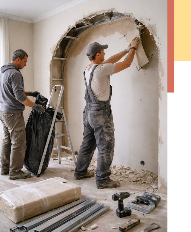 Демонтаж арки из гипсокартона в Нурлате от 3649 руб. — услуги под ключ | ОТДЕЛОЧНИК-Нрт