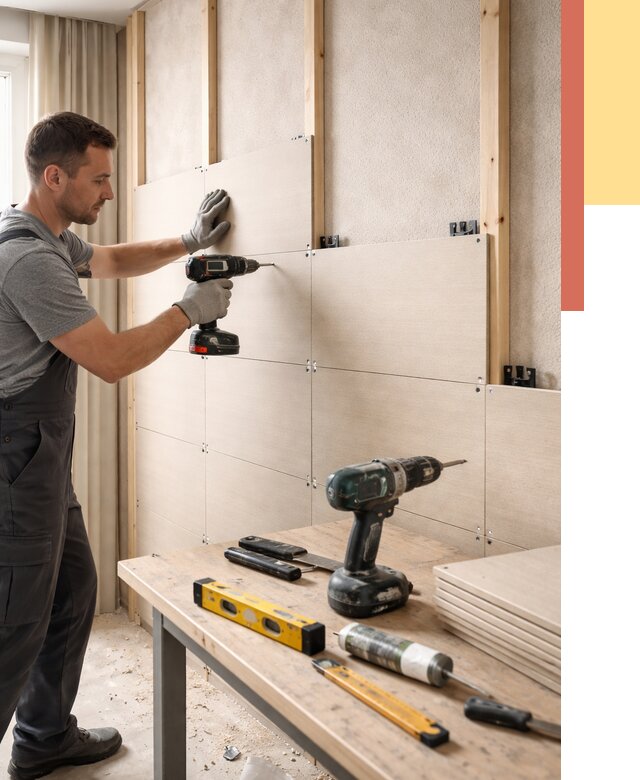 Монтаж МДФ панелей на стены в Нурлате от 1303 руб. под ключ | ОТДЕЛОЧНИК-Нрт