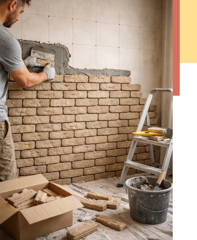 Монтаж декоративного кирпича в Нурлате от 3337 руб./м² — быстро и недорого | ОТДЕЛОЧНИК-Нрт