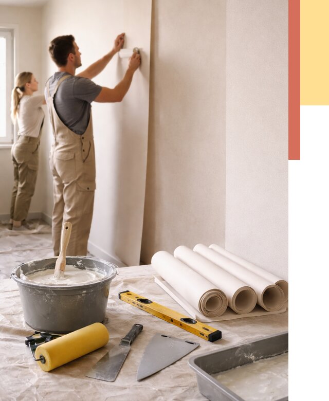 Поклейка бумажных обоев в Нурлате от 5735 руб./м2 — быстро и недорого | ОТДЕЛОЧНИК-Нрт