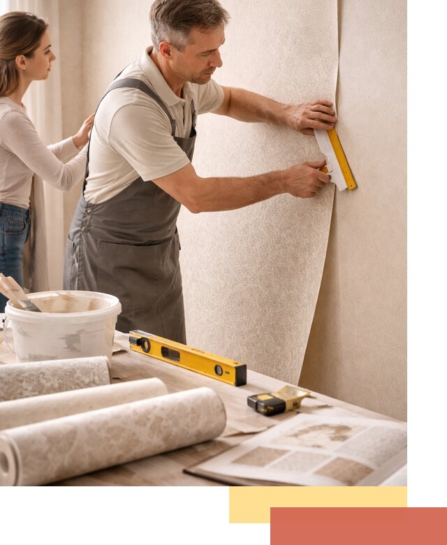 Поклейка обоев с подбором рисунка в Нурлате