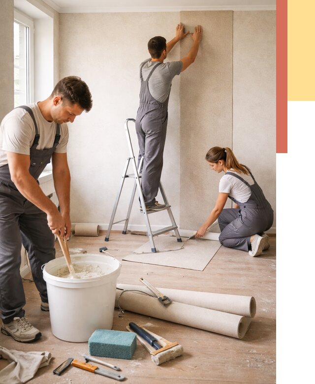 Оклейка стен обоями в Нурлате от 3649 руб/м2 — быстро и недорого | ОТДЕЛОЧНИК-Нрт