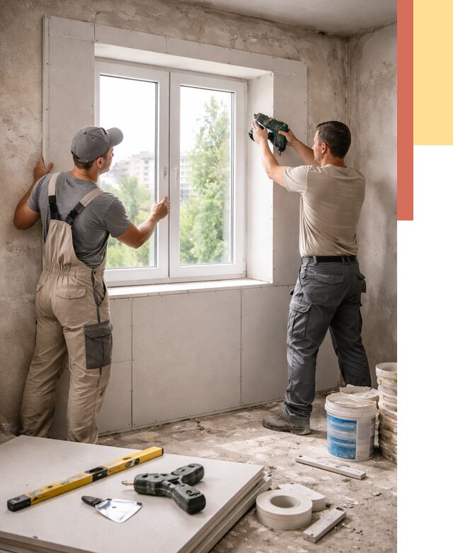 Монтаж откосов из гипсокартона в Нурлате от 4692 руб. под ключ | ОТДЕЛОЧНИК-Нрт