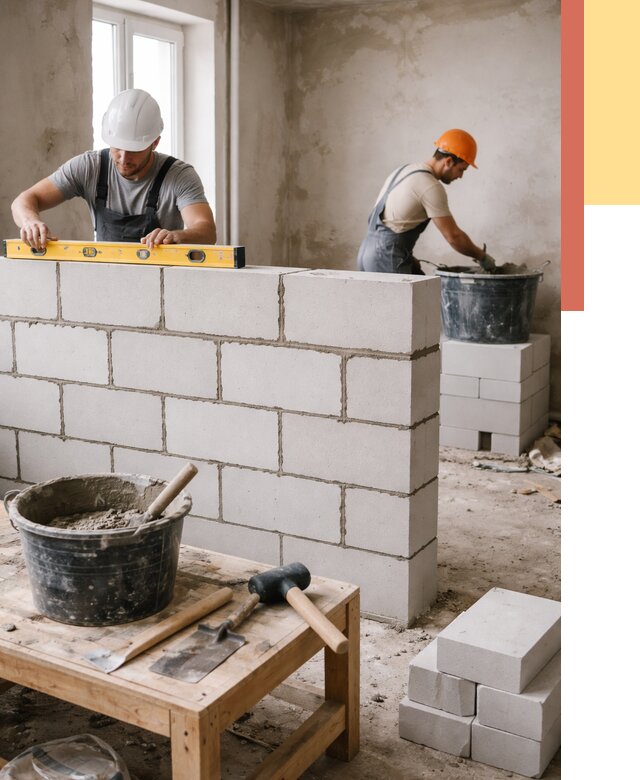 Кладка перегородок из газобетона в Нурлате от 3337 руб. под ключ | ОТДЕЛОЧНИК-Нрт