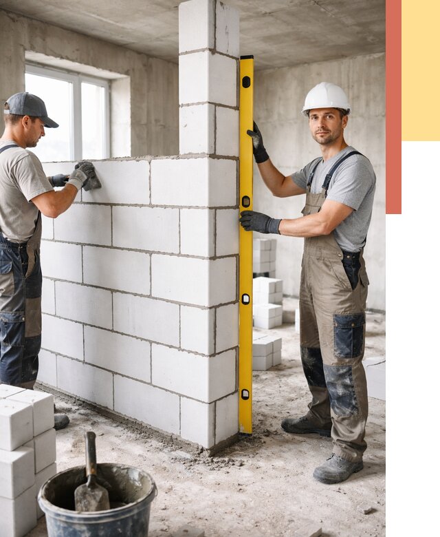 Кладка перегородок из пеноблока в Нурлате от 1877 руб. под ключ | ОТДЕЛОЧНИК-Нрт