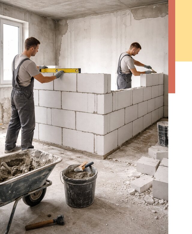 Кладка перегородок из ПГП в Нурлате от 2607 руб./м2 — монтаж и возведение под ключ | ОТДЕЛОЧНИК-Нрт