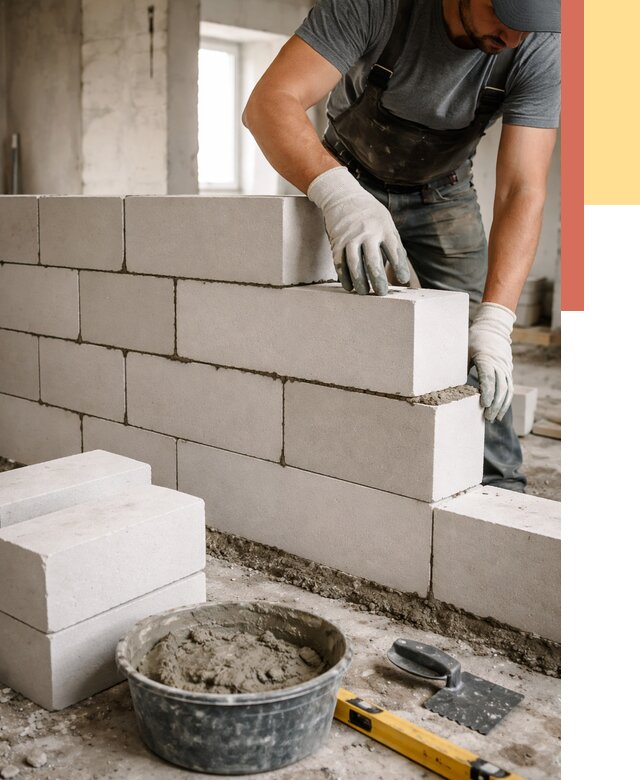 Кладка перегородок из силикатного блока в Нурлате от 4171 руб. под ключ | ОТДЕЛОЧНИК-Нрт