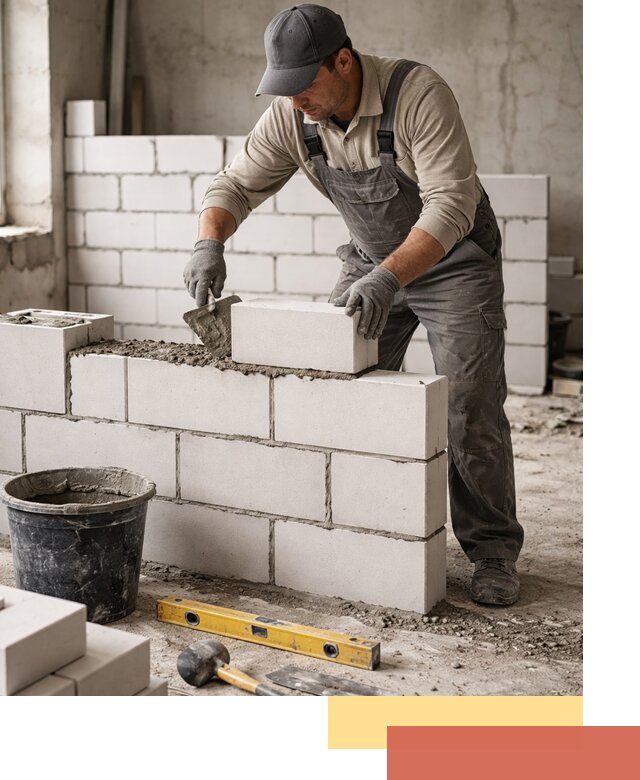 Кладка перегородок из силикатного блока в Нурлате