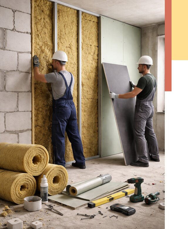 Шумоизоляция перегородок из блоков в Нурлате от 1929 руб./м² — быстро и недорого | ОТДЕЛОЧНИК-Нрт