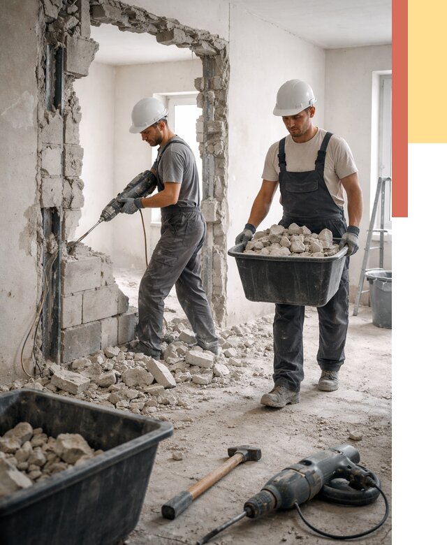 Демонтаж блоковых перегородок в Нурлате от 3910 руб. — быстро и недорого | ОТДЕЛОЧНИК-Нрт