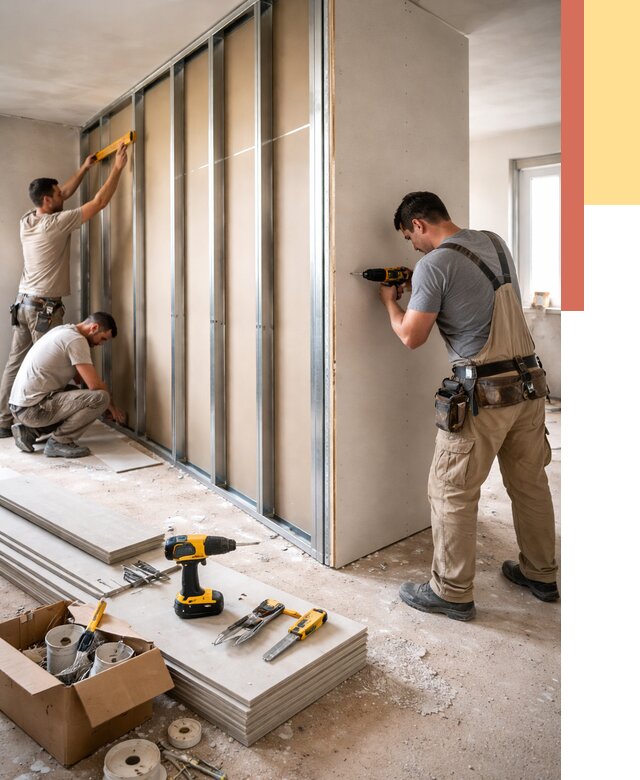 Монтаж однослойной перегородки из гипсокартона в Нурлате от 678 руб. | ОТДЕЛОЧНИК-Нрт