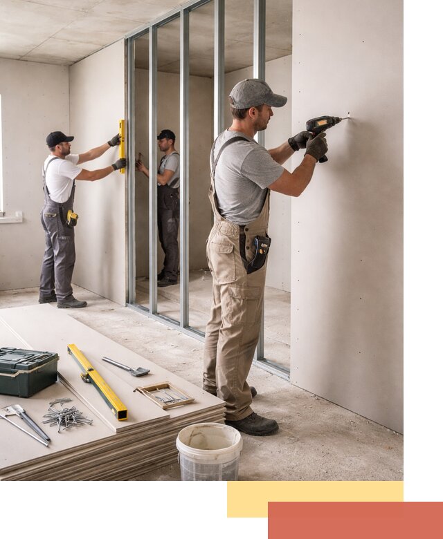 Однослойная перегородка из гипсокартона в Нурлате под ключ, монтаж и отделка