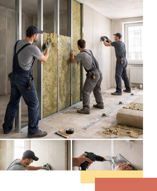 Перегородка из гипсокартона с шумоизоляцией в Нурлате — монтаж под ключ