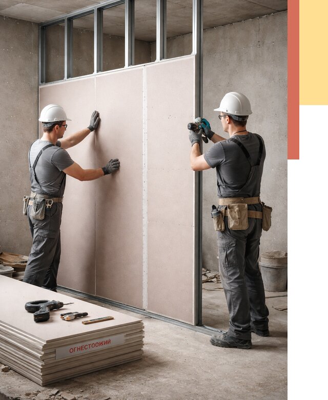 Перегородка из огнестойкого гипсокартона в Нурлате от 1929 руб. под ключ | ОТДЕЛОЧНИК-Нрт