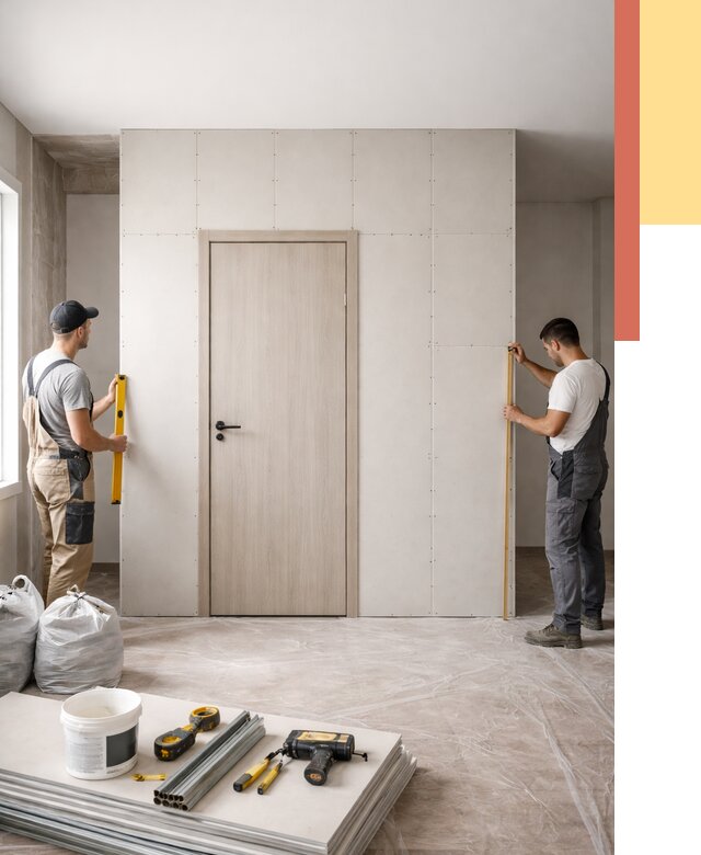 Перегородка из гипсокартона с дверью в Нурлате от 4692 руб. под ключ | ОТДЕЛОЧНИК-Нрт