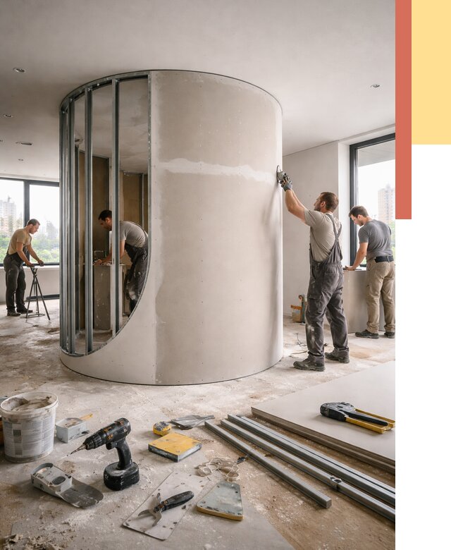 Радиусная перегородка из гипсокартона в Нурлате от 3024 руб. под ключ | ОТДЕЛОЧНИК-Нрт