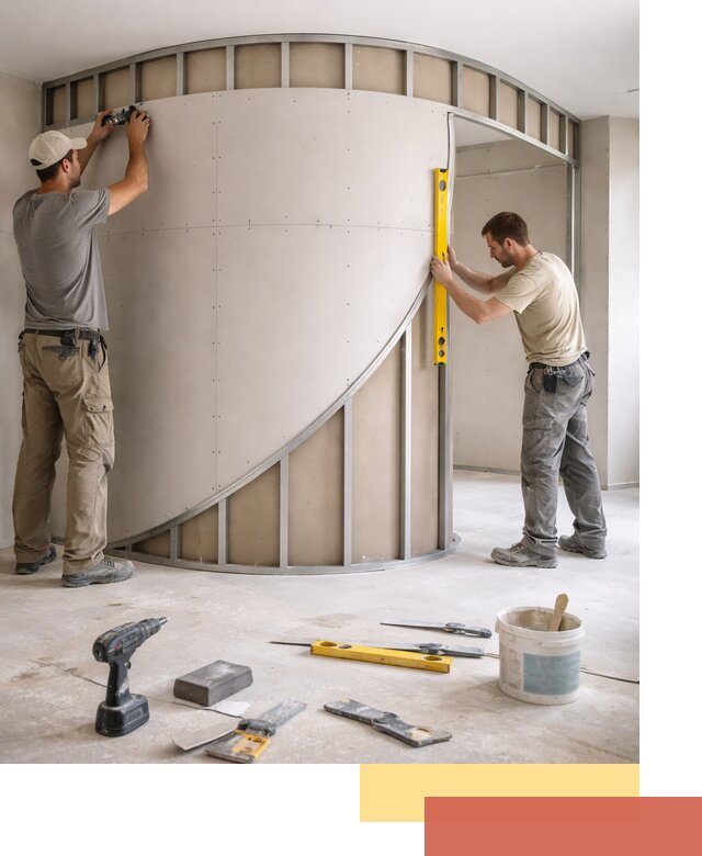 Радиусная перегородка из гипсокартона в Нурлате под ключ