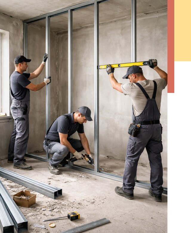 Монтаж каркаса перегородки из профиля в Нурлате от 782 руб. | ОТДЕЛОЧНИК-Нрт