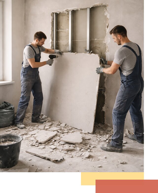 Демонтаж перегородки из гипсокартона в Нурлате быстрый и аккуратный