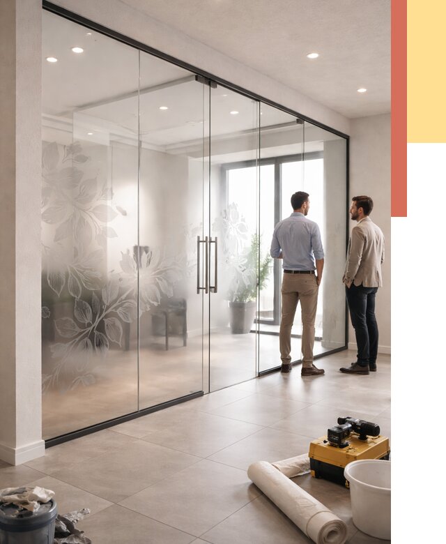 Стеклянные перегородки с рисунком в Нурлате от 13034 руб. монтаж и нанесение | ОТДЕЛОЧНИК-Нрт