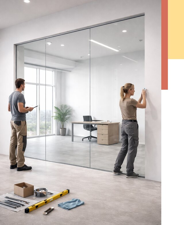 Перегородки из закаленного стекла в Нурлате от 9906 руб. под ключ | ОТДЕЛОЧНИК-Нрт