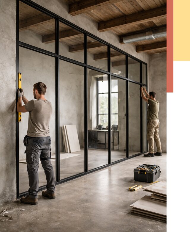 Стеклянные перегородки лофт в Нурлате от 10948 руб. под ключ | ОТДЕЛОЧНИК-Нрт