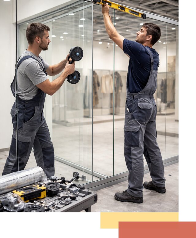 Стеклянные перегородки для магазинов в Нурлате — монтаж и установка