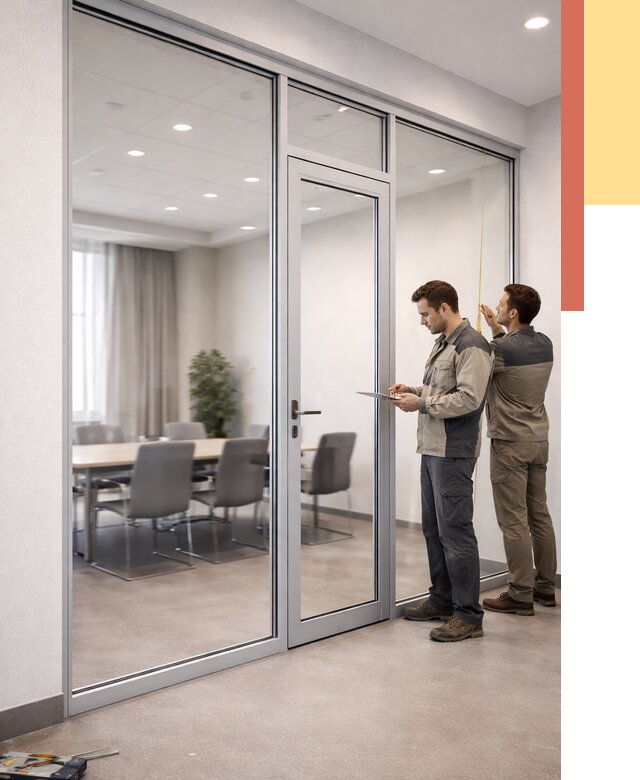 Установка и монтаж алюминиевых перегородок со стеклом в Нурлате от 8550 руб. | ОТДЕЛОЧНИК-Нрт