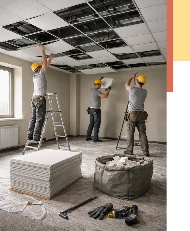 Демонтаж потолка Армстронг в Нурлате от 4692 руб. быстро и недорого | ОТДЕЛОЧНИК-Нрт