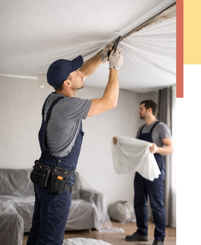 Демонтаж натяжного потолка в Нурлате от 4692 руб. — снятие и разбор под ключ | ОТДЕЛОЧНИК-Нрт