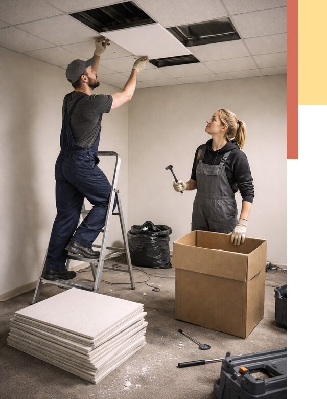 Демонтаж потолочной плитки в Нурлате от 4692 руб. быстро и недорого | ОТДЕЛОЧНИК-Нрт