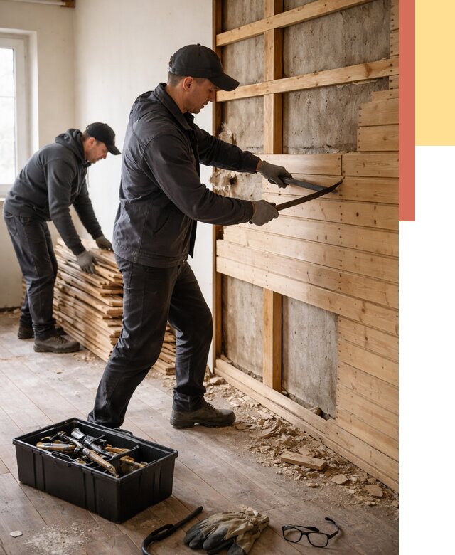 Демонтаж вагонки в Нурлате от 3962 руб/м2 — быстро и недорого | ОТДЕЛОЧНИК-Нрт