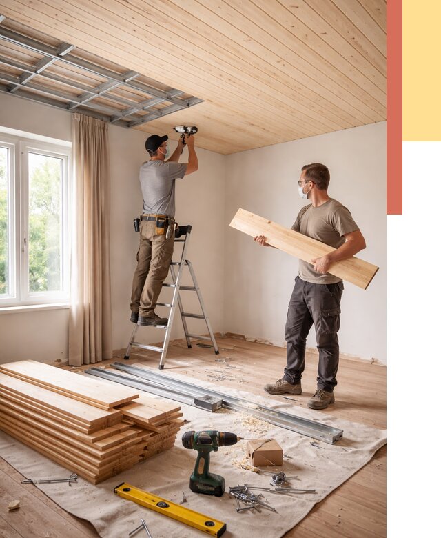 Монтаж потолка из вагонки в Нурлате от 6778 руб. | Быстро и недорого — ОТДЕЛОЧНИК-Нрт