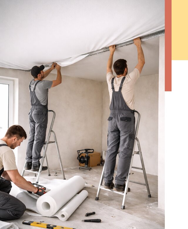 Монтаж тканевого натяжного потолка в Нурлате от 3649 руб. под ключ | ОТДЕЛОЧНИК-Нрт