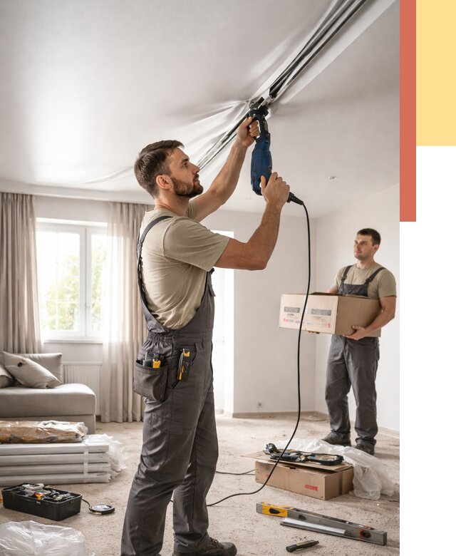 Монтаж сатинового натяжного потолка в Нурлате от 3649 руб. | Быстро, недорого — ОТДЕЛОЧНИК-Нрт