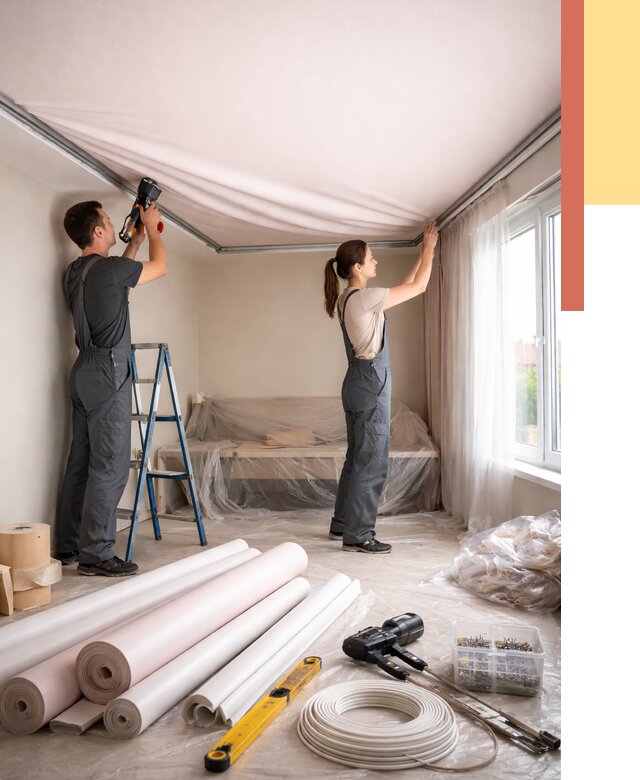 Монтаж цветного натяжного потолка в Нурлате от 4379 руб/м² — быстро и недорого | ОТДЕЛОЧНИК-Нрт