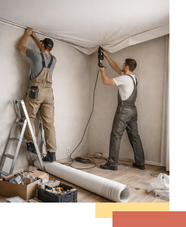 Монтаж цветного натяжного потолка в Нурлате за один день