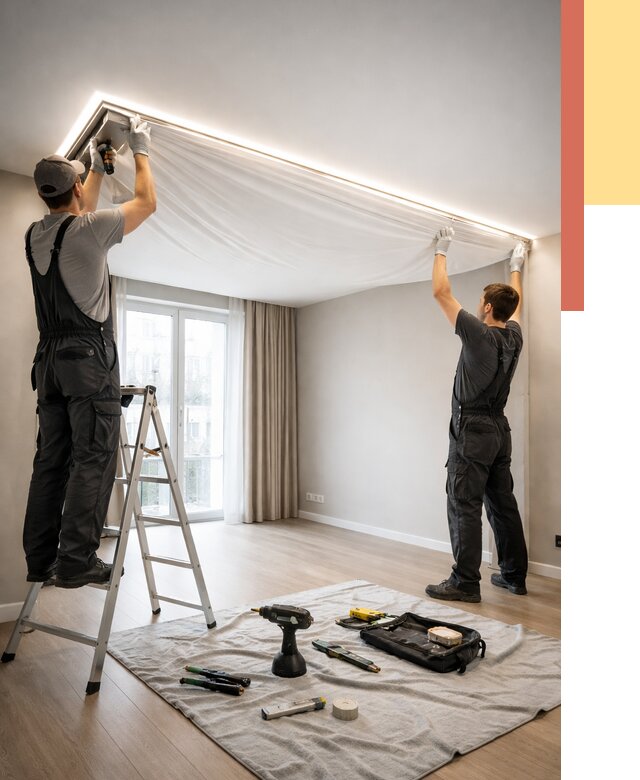 Монтаж парящего натяжного потолка в Нурлате от 4692 руб. быстро и недорого | ОТДЕЛОЧНИК-Нрт