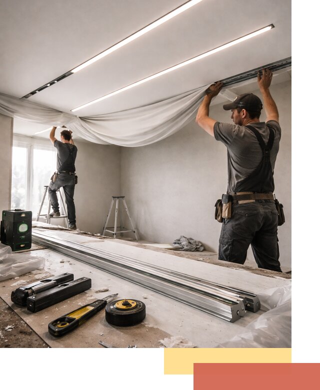 Монтаж натяжных потолков со световыми линиями в Нурлате