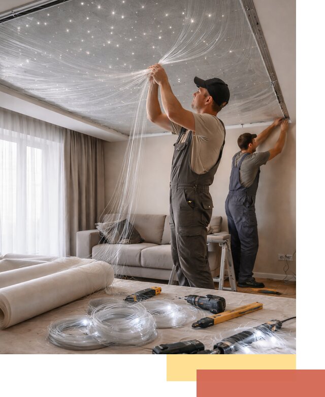 Монтаж натяжного потолка «Звездное небо» в Нурлате