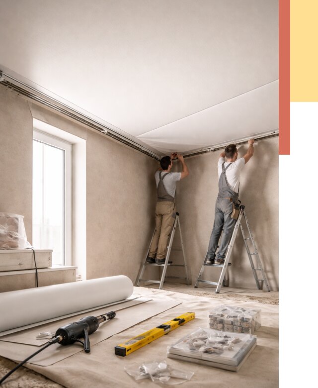 Монтаж натяжного потолка в спальне в Нурлате от 3962 руб. под ключ | ОТДЕЛОЧНИК-Нрт