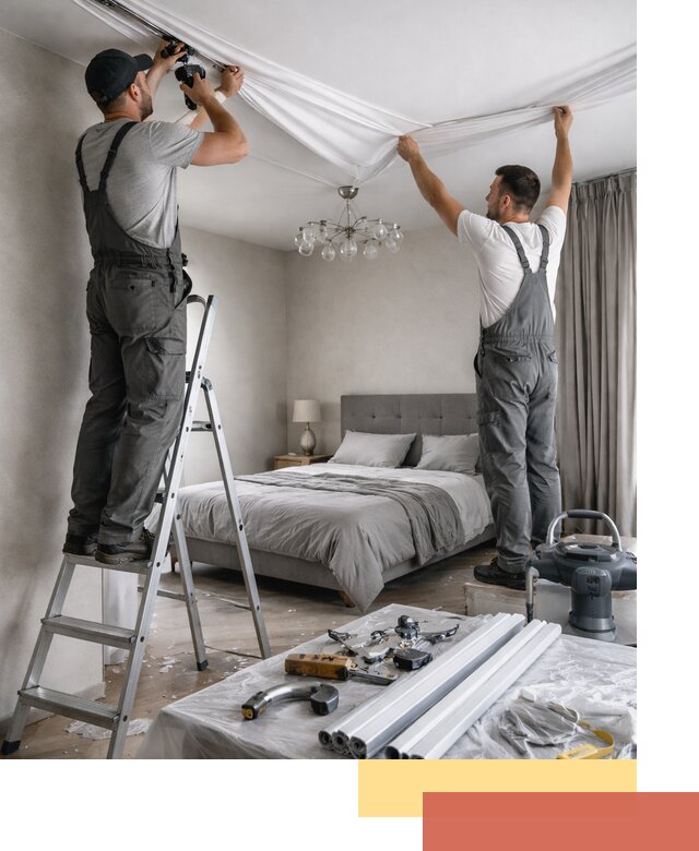 Монтаж натяжного потолка в спальне в Нурлате