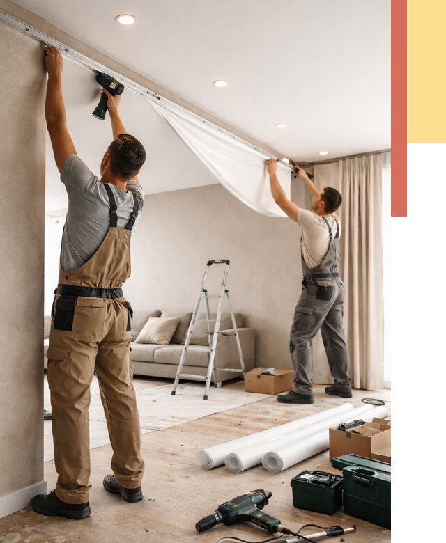 Монтаж натяжного потолка в гостиной в Нурлате от 573 руб. | ОТДЕЛОЧНИК-Нрт