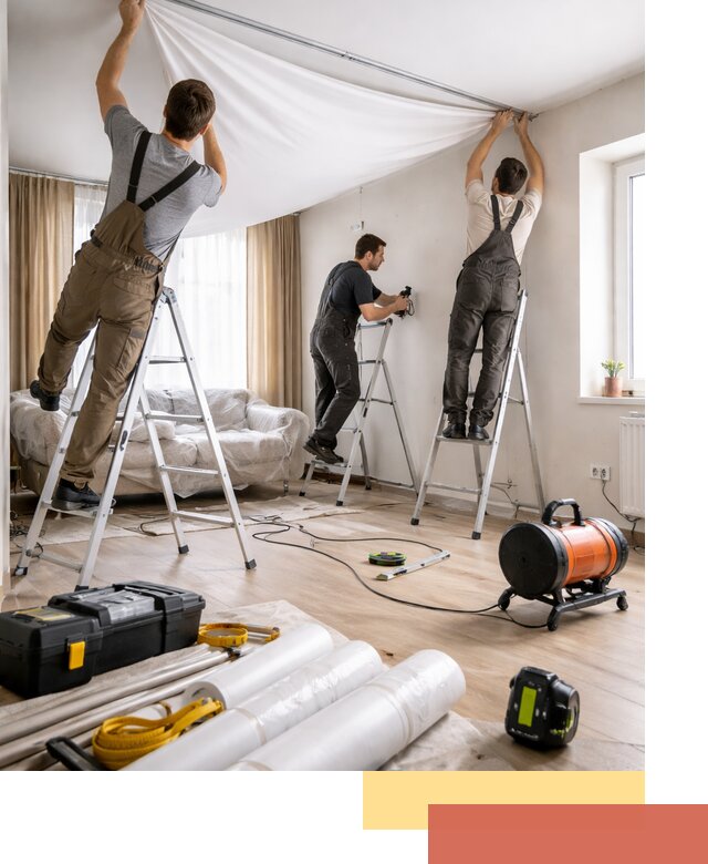 Монтаж натяжного потолка в гостиной в Нурлате